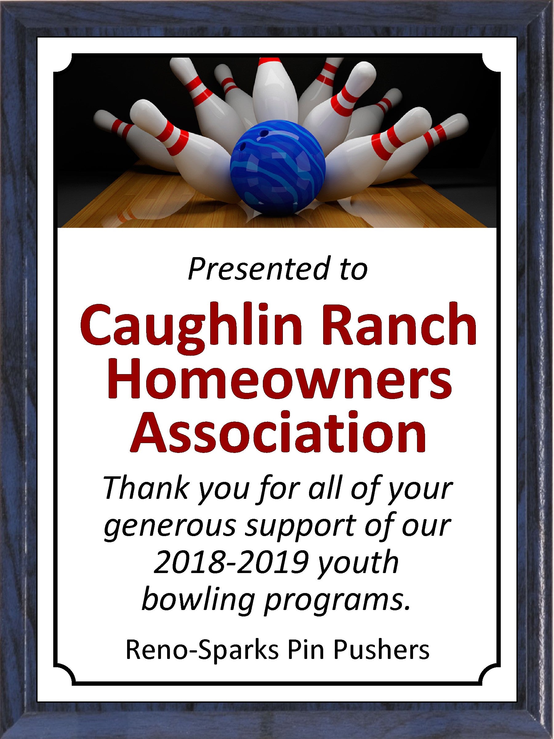 Blue Ball and Pins Bowling Plaque