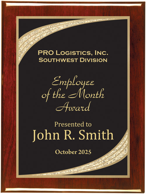 Rosewood Piano Finish Premium Plaque with Majestic Designer Plaque Plate, 9" x 12"