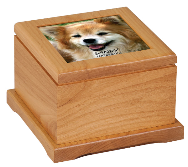 Large Red Alder Pet Urn With Ceramic Photo Tile