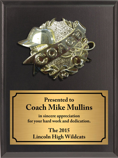 Economy Heat Transfer Coach Plaque with Sculpted Gold Plaque Mount