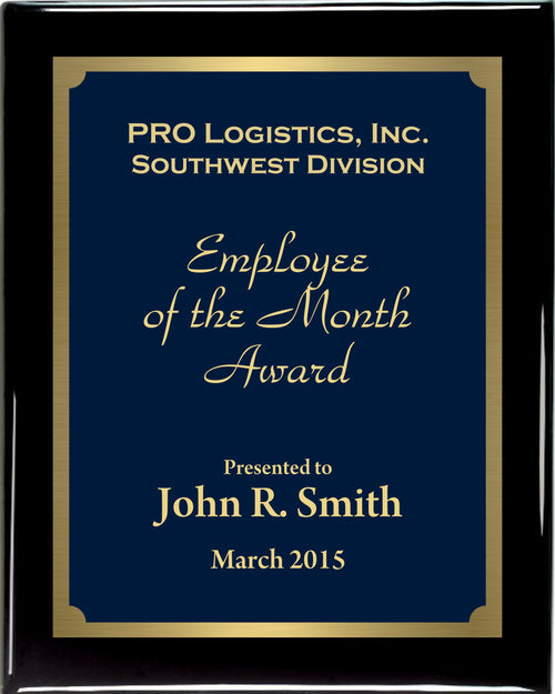 Premium Solid Hardwood Plaque with Blue and Gold Marble Texture Plate