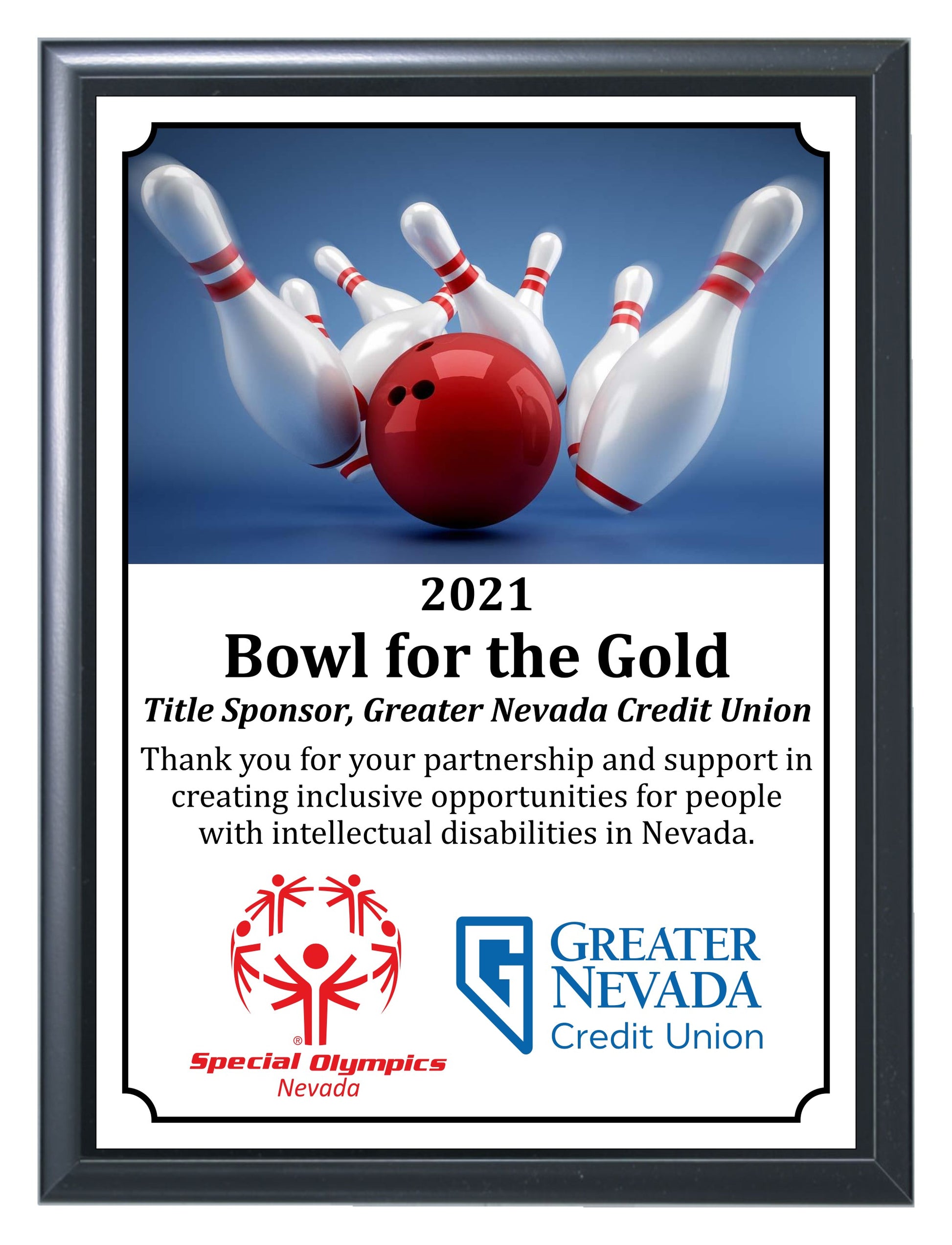 Bowl For The Gold 2021 Title Sponsor Plaque