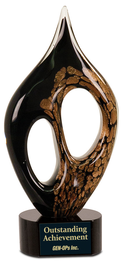 10 1/4 inch Black/Gold Coral Art Glass