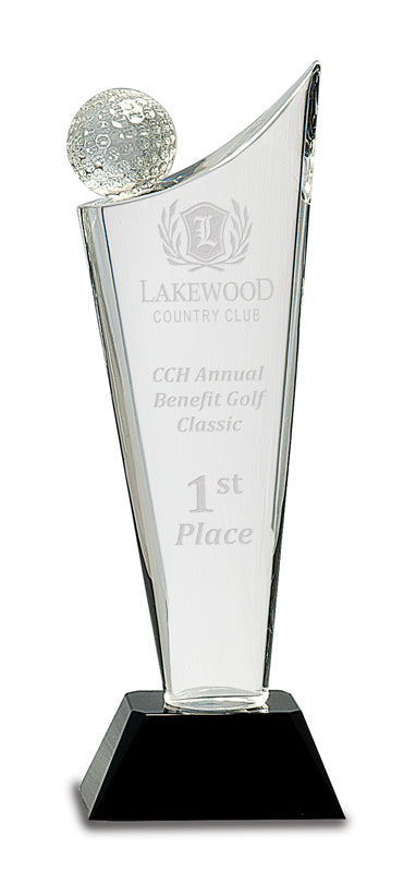 10 3/4" Clear Crystal Golf/Wave on Black Pedestal Base