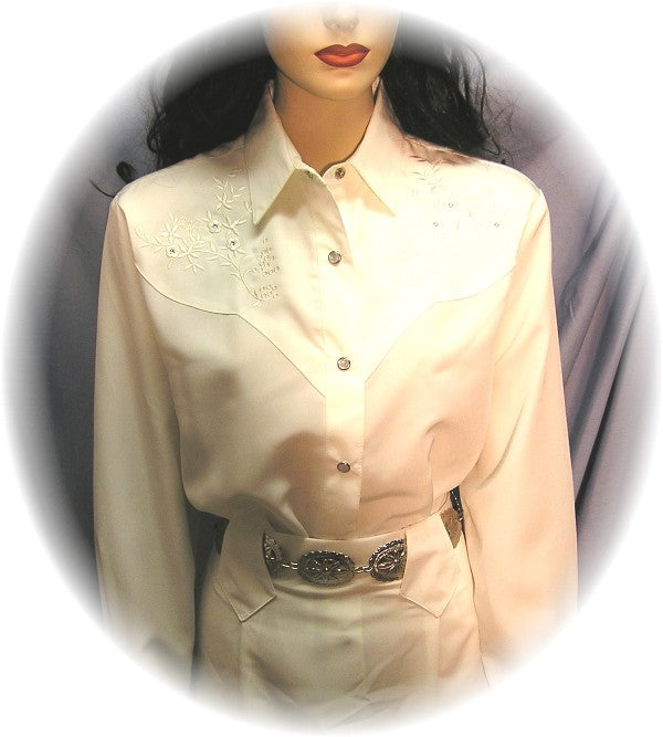 Embroidered Long Sleeve Bridal Blouse with Rhinestones, Ivory