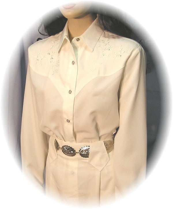 Embroidered Long Sleeve Bridal Blouse with Rhinestones, Ivory