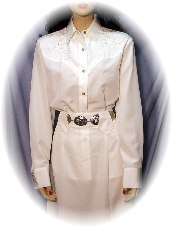 Embroidered Long Sleeve Bridal Blouse with Rhinestones, White