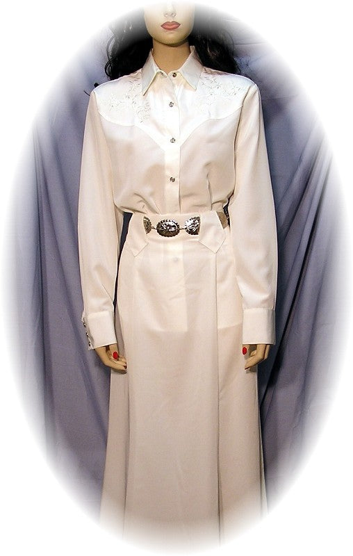 Embroidered Long Sleeve Bridal Blouse with Rhinestones, White