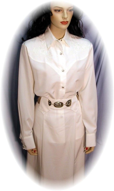 Embroidered Long Sleeve Bridal Blouse with Rhinestones, White