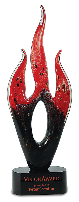 16 1/4" Red/black Flame Art Glass on Black Base