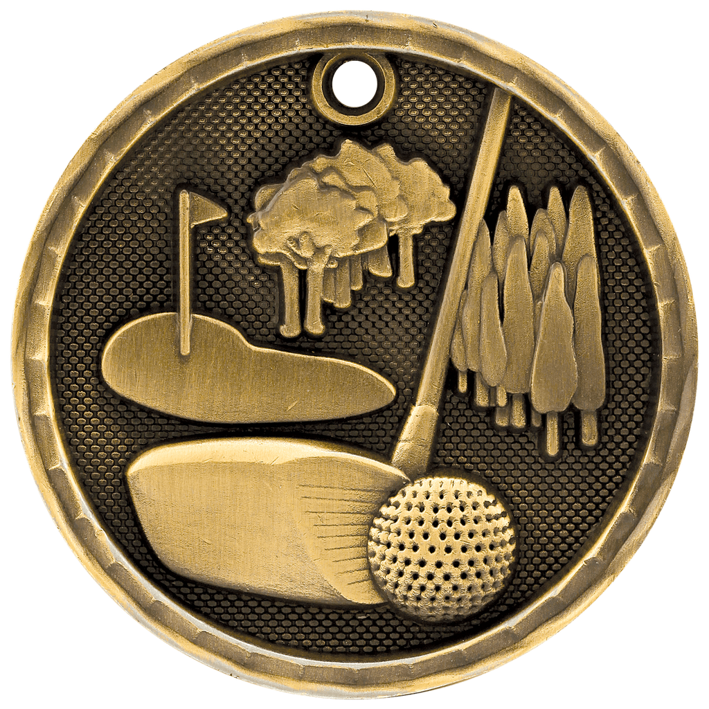 Antique Gold 2" 3D Golf Medal