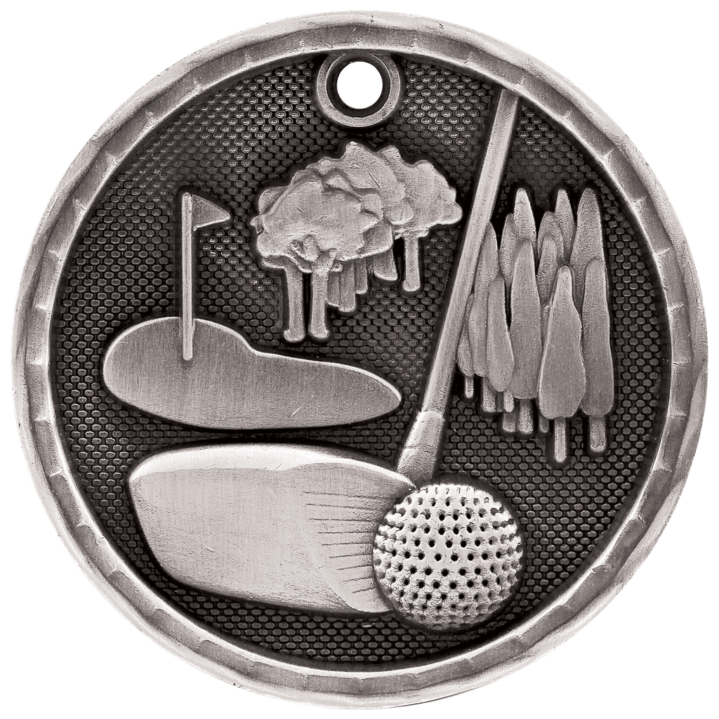 Antique Silver 2" 3D Golf Medal