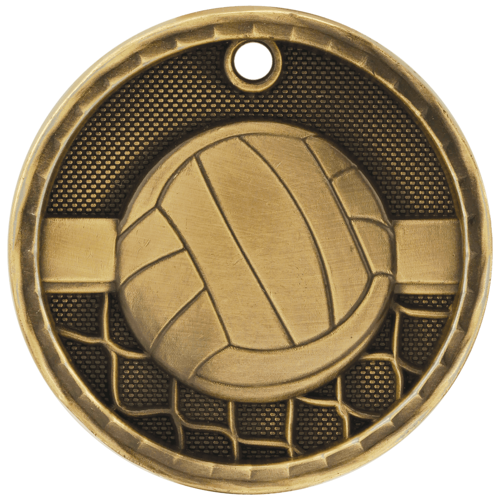 Antique Gold 2" 3D Volleyball Medal