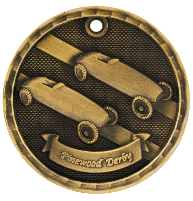 2 inch 3D Pinewood Derby Medal with Neck Ribbon