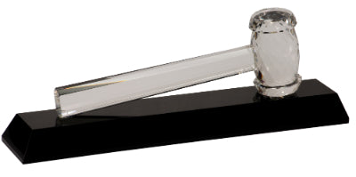 4 1/4" x 13 7/8" Crystal Gavel on Black Base