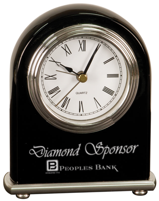 4" x 5” Black Piano Finish Arch Desk Clock