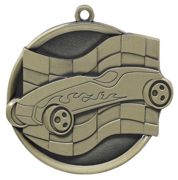 2 1/4" Pinewood Derby Flame Car Racing Flag Medal