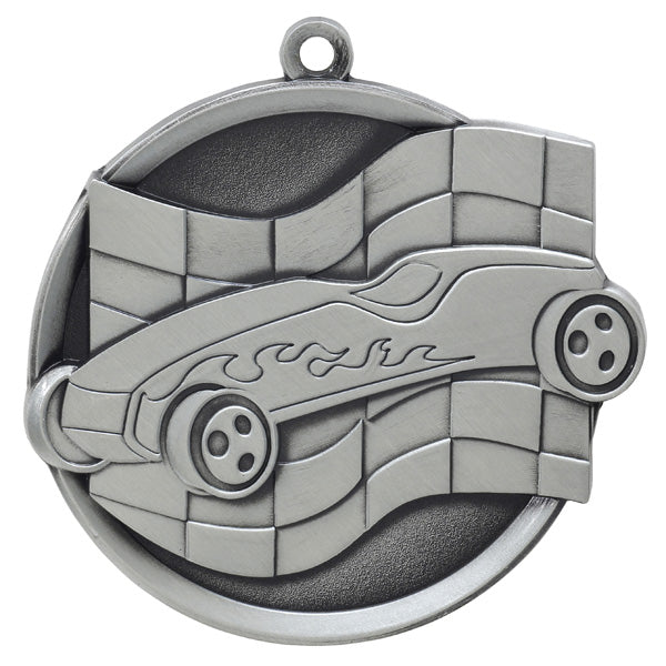 2 1/4" Pinewood Derby Flame Car Racing Flag Medal
