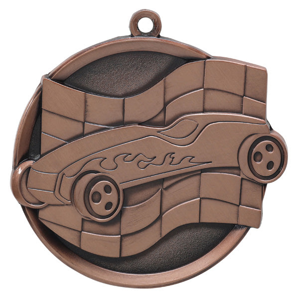 2 1/4" Pinewood Derby Flame Car Racing Flag Medal