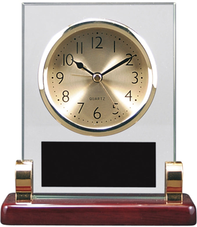 5 3/4" x 6 1/2” Rectangle Glass and Piano Finish Desk Clock with Posts