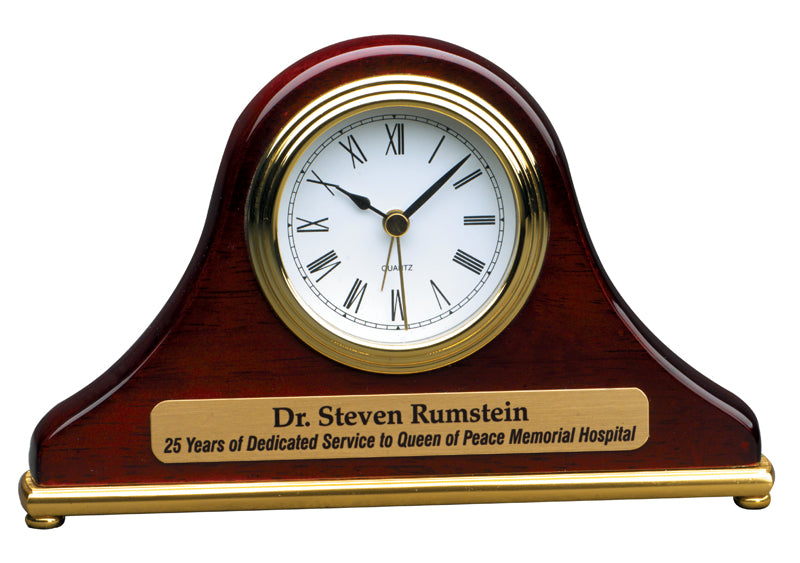 7 1/2" x 4 1/2” Rosewood Piano Finish Mantel Desk Clock