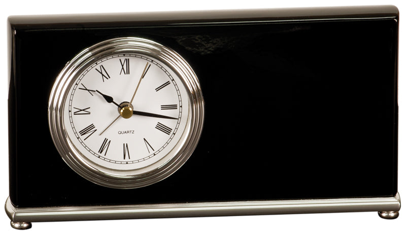 7 1/2" x 4 Black Piano Finish Horizontal Desk Clock