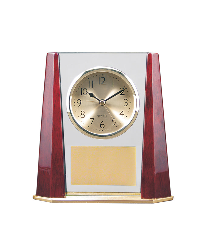 7" x 7 1/4” Glass and Piano Finish Clock with Bevel Columns