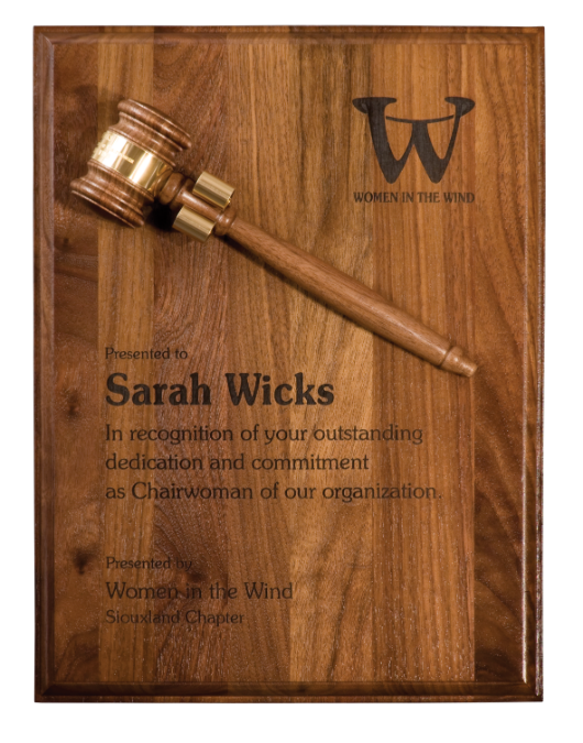 9" x 12" Step Edge Genuine Walnut Plaque with 8” Gavel