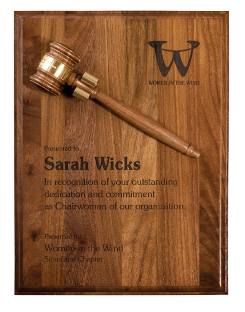 9" x 12" Step Edge Genuine Walnut Plaque with 8” Gavel
