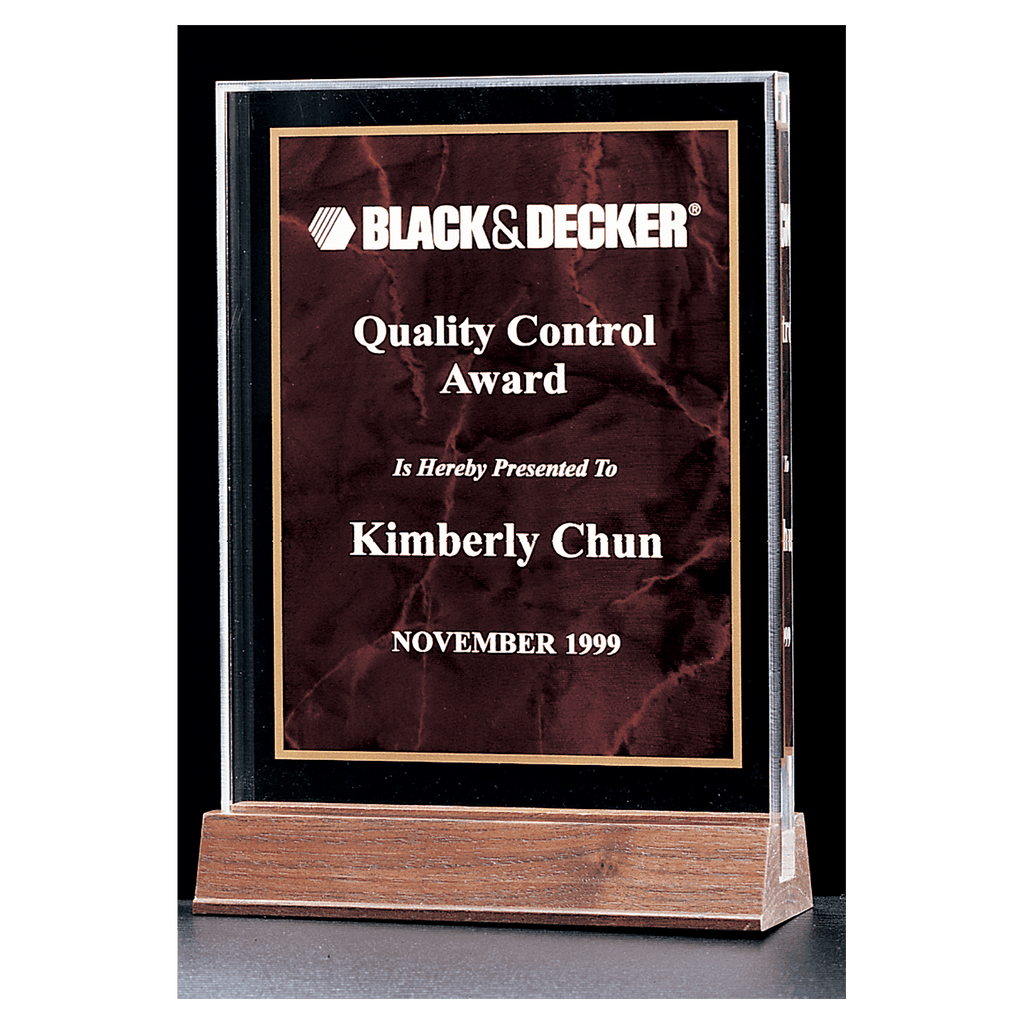 Ruby Marble Acrylic Award with American Walnut 6" x 8 5/8" Base