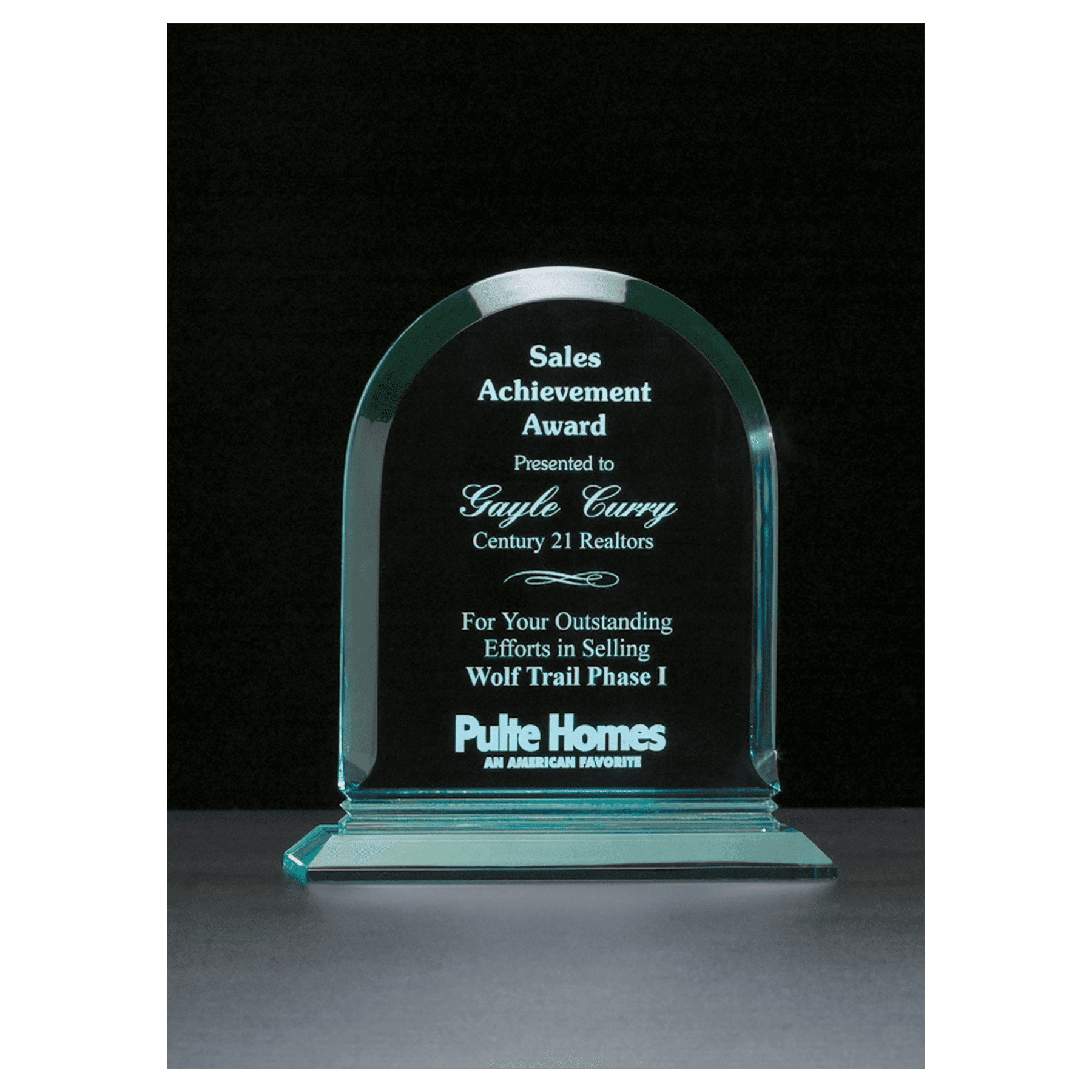 7 1/2" x 8 3/4" Arch Series Jade Acrylic Award