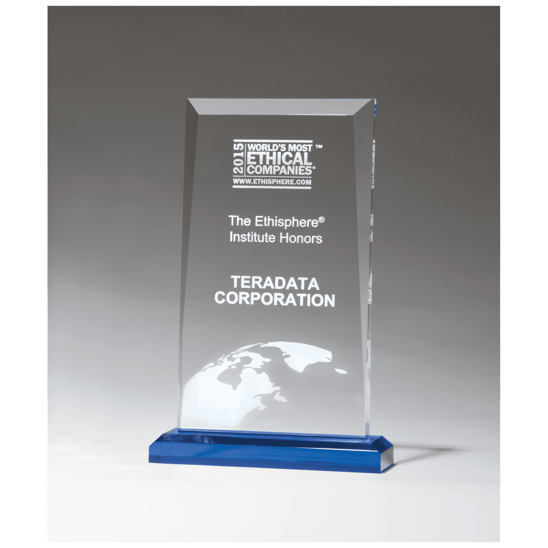 Clear Acrylic Award with Blue Highlights and Blue 5" x 7 3/4" Apex Series Base