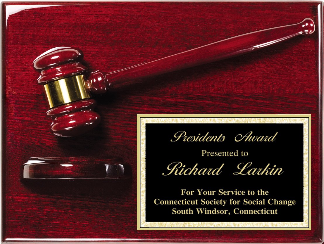 Rosewood Piano Finish Gavel Plaque