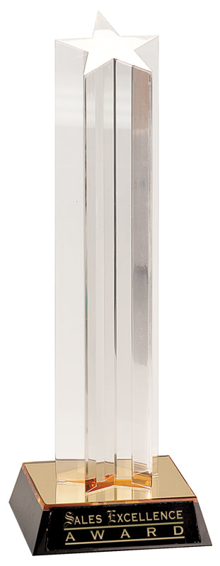 11" Clear Single Star Column Acrylic Award with Clear Base