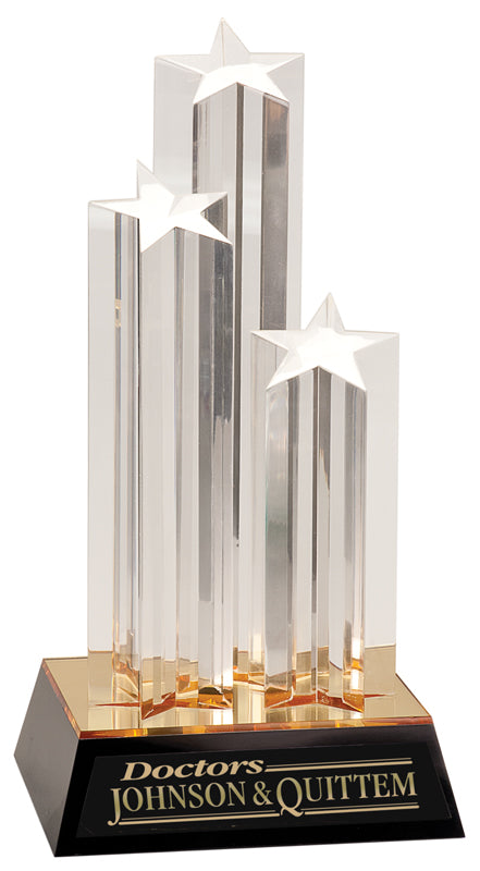 Clear Triple Star Column Acrylic Award with Gold and Black Base