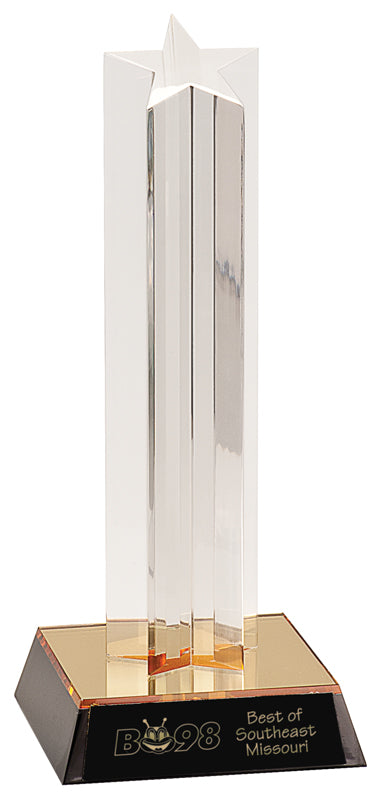9" Clear Single Star Column Acrylic Award with Clear Base