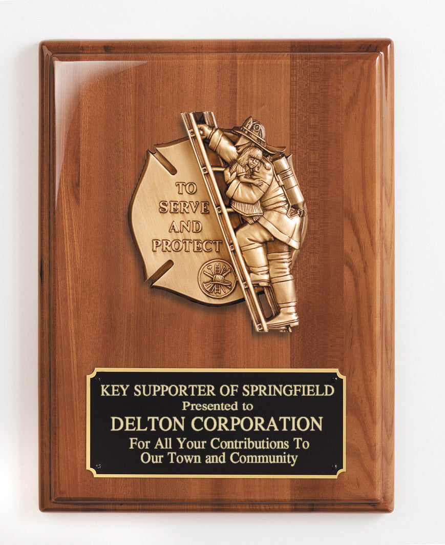 Walnut “To Serve and Protect” Firefighter Plaque