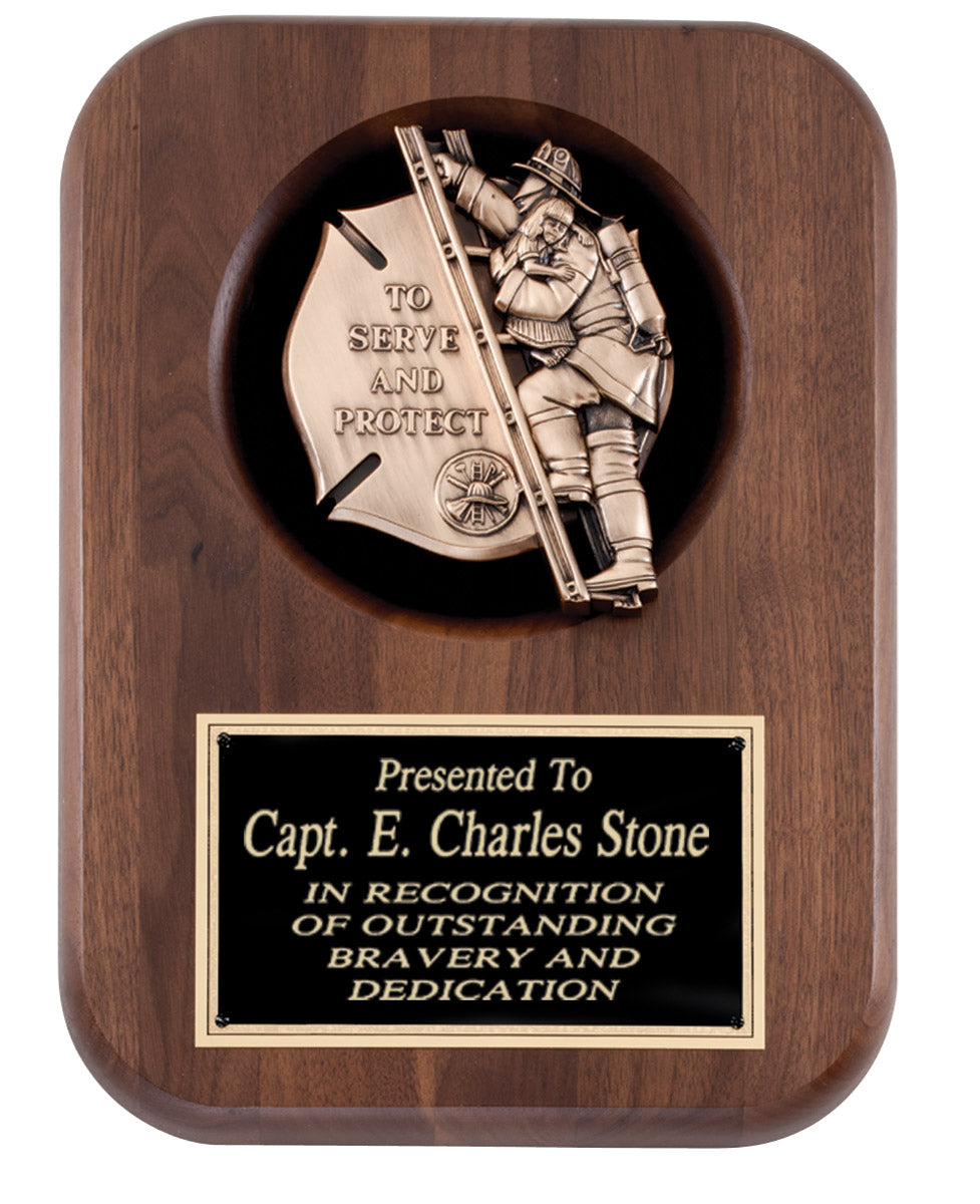 Walnut “To Serve and Protect” Firefighter Plaque
