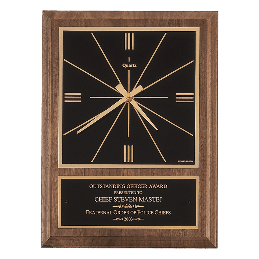 Walnut Square Face Quartz Clock with Black 8" x 10" American Plate
