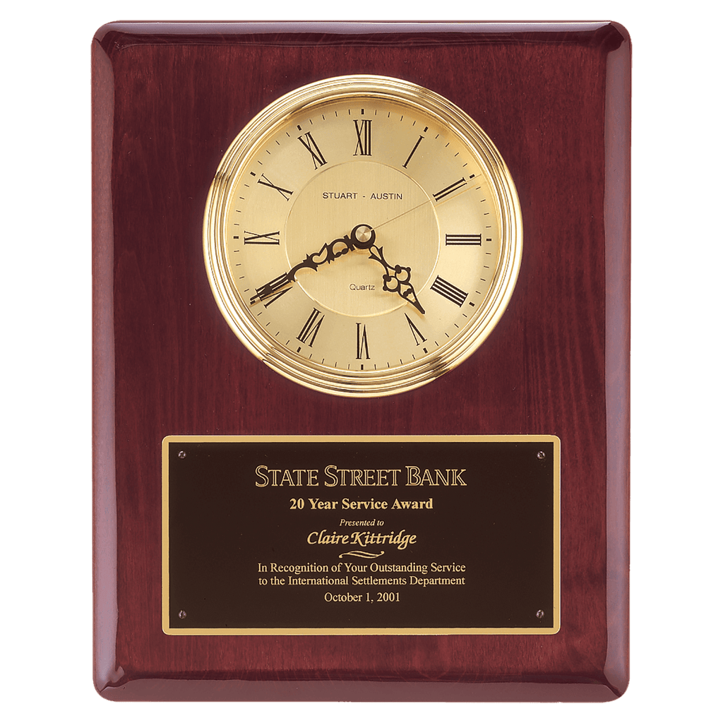 Rosewood Piano Finish Clock, Waterfall Bezel with Glass Lens,Gold 10 1/2" x 13" Dial, Plate
