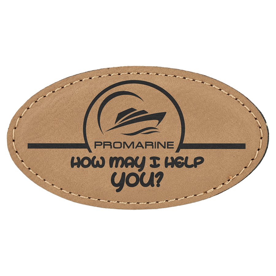 Light Brown 3 1/4" x 1 3/4" Laserable Leatherette Oval Badge Blank with Magnet