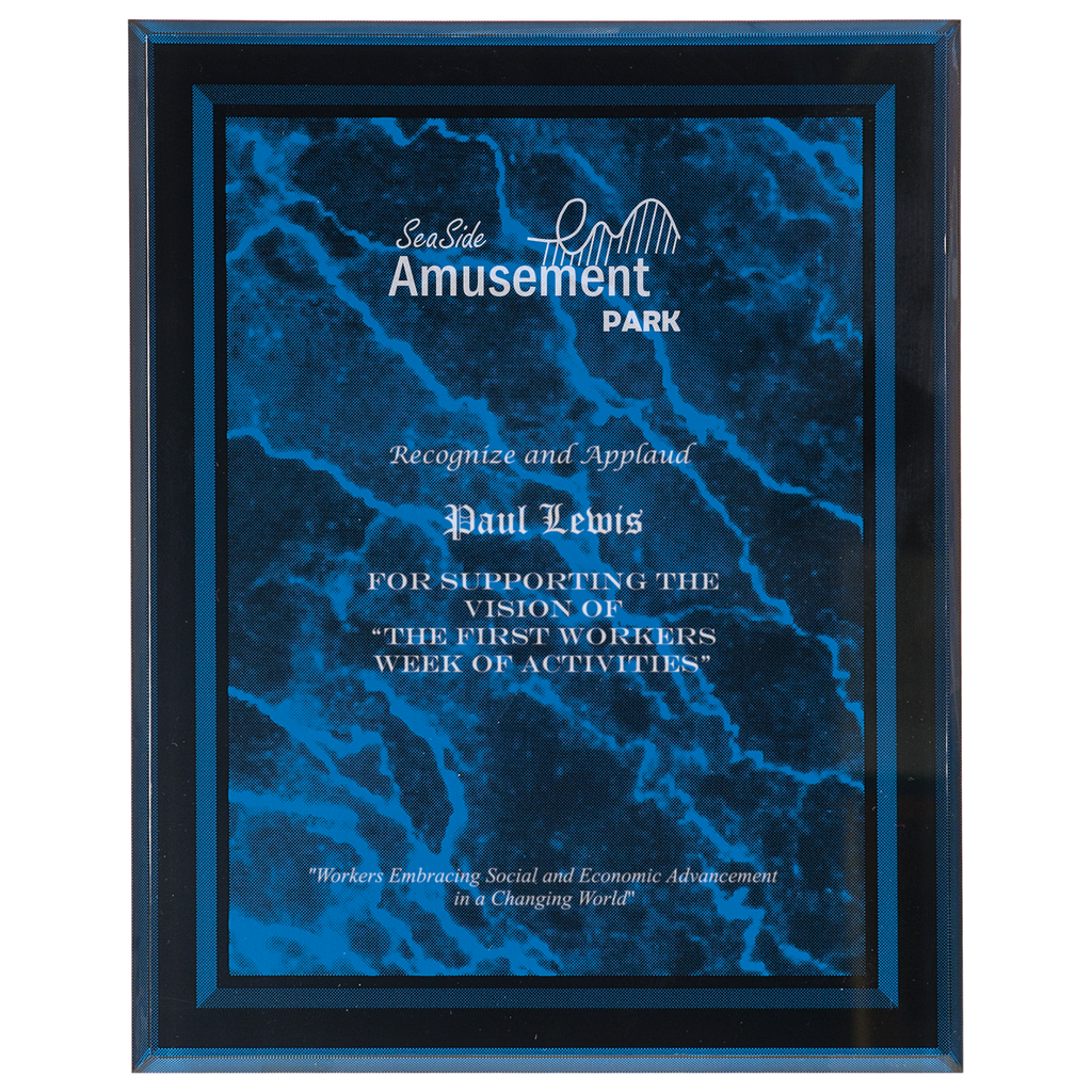 Blue 7" x 9" Marble Border -Plaq Acrylic