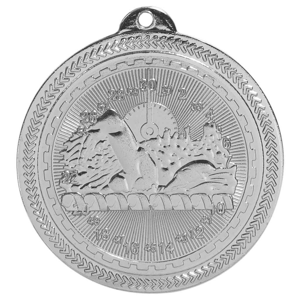 Bright Silver 2" Swimming Laserable BriteLazer Medal