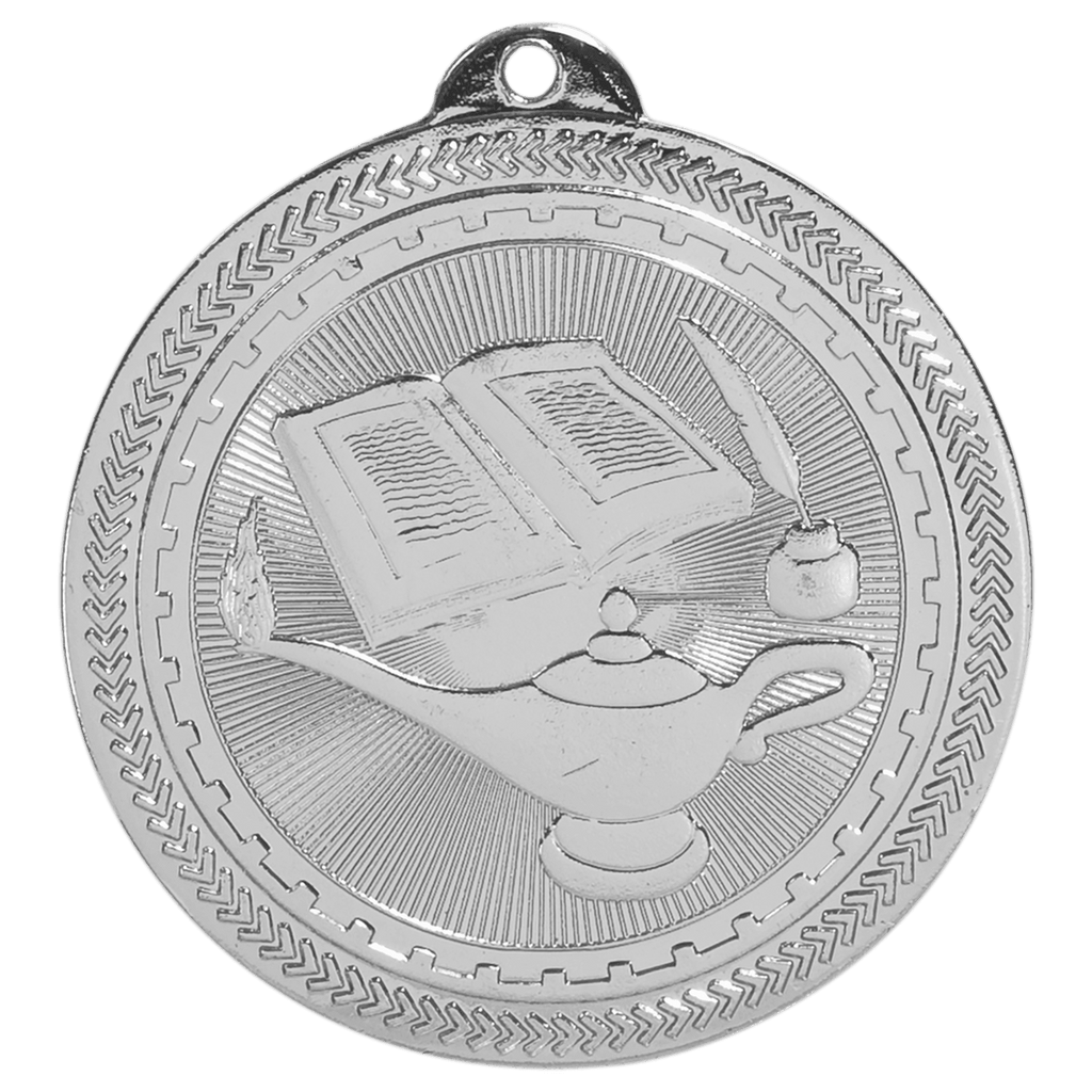 Bright Silver 2" Lamp of Knowledge Laserable BriteLazer Medal