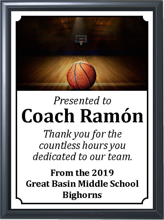 Ball on Dark Court Basketball Plaque 