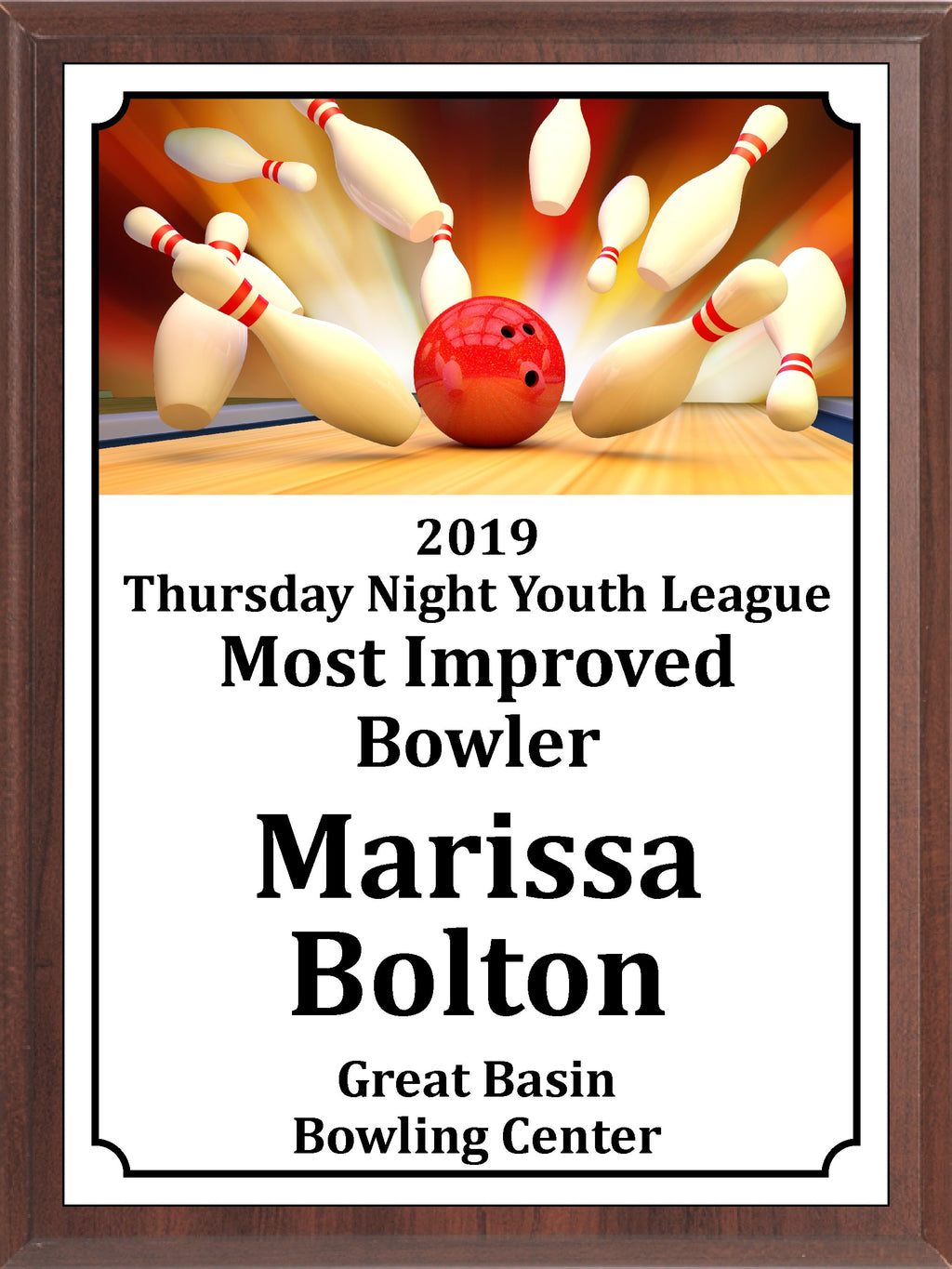 Red Ball and Pins Bowling Plaque