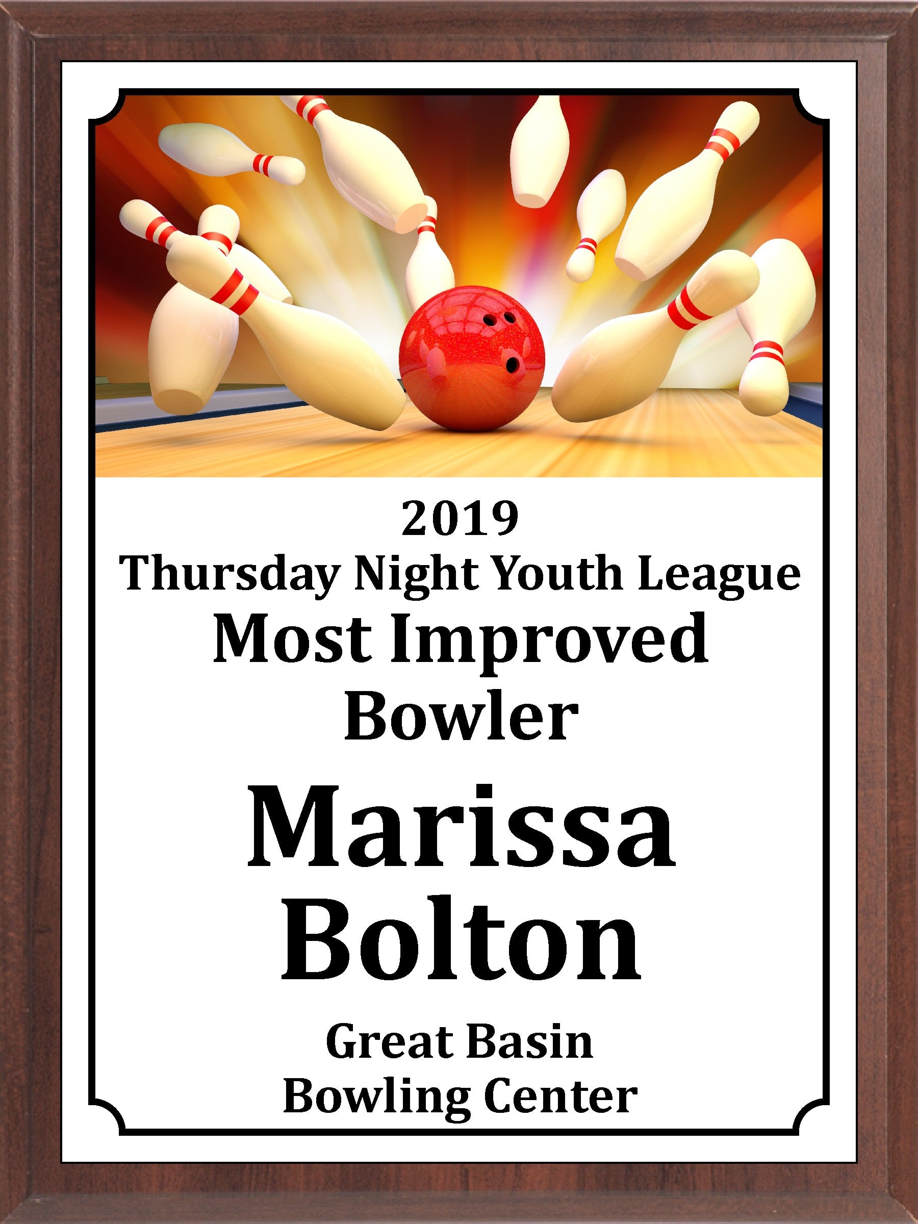 Red Ball and Pins Bowling Plaque