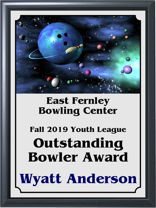 Ball and Pins Galaxy Bowling Plaque