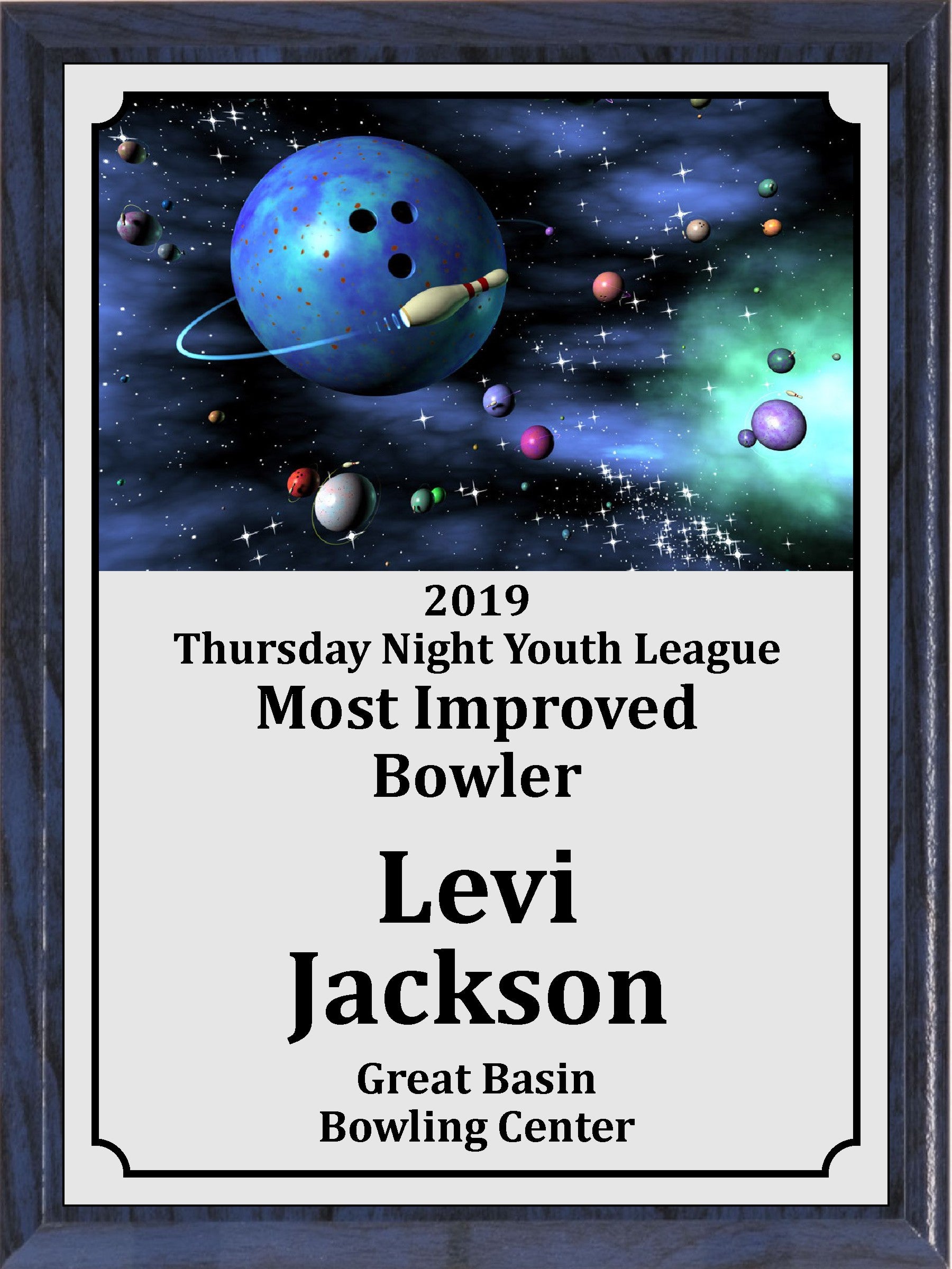 Ball and Pins Galaxy Bowling Plaque