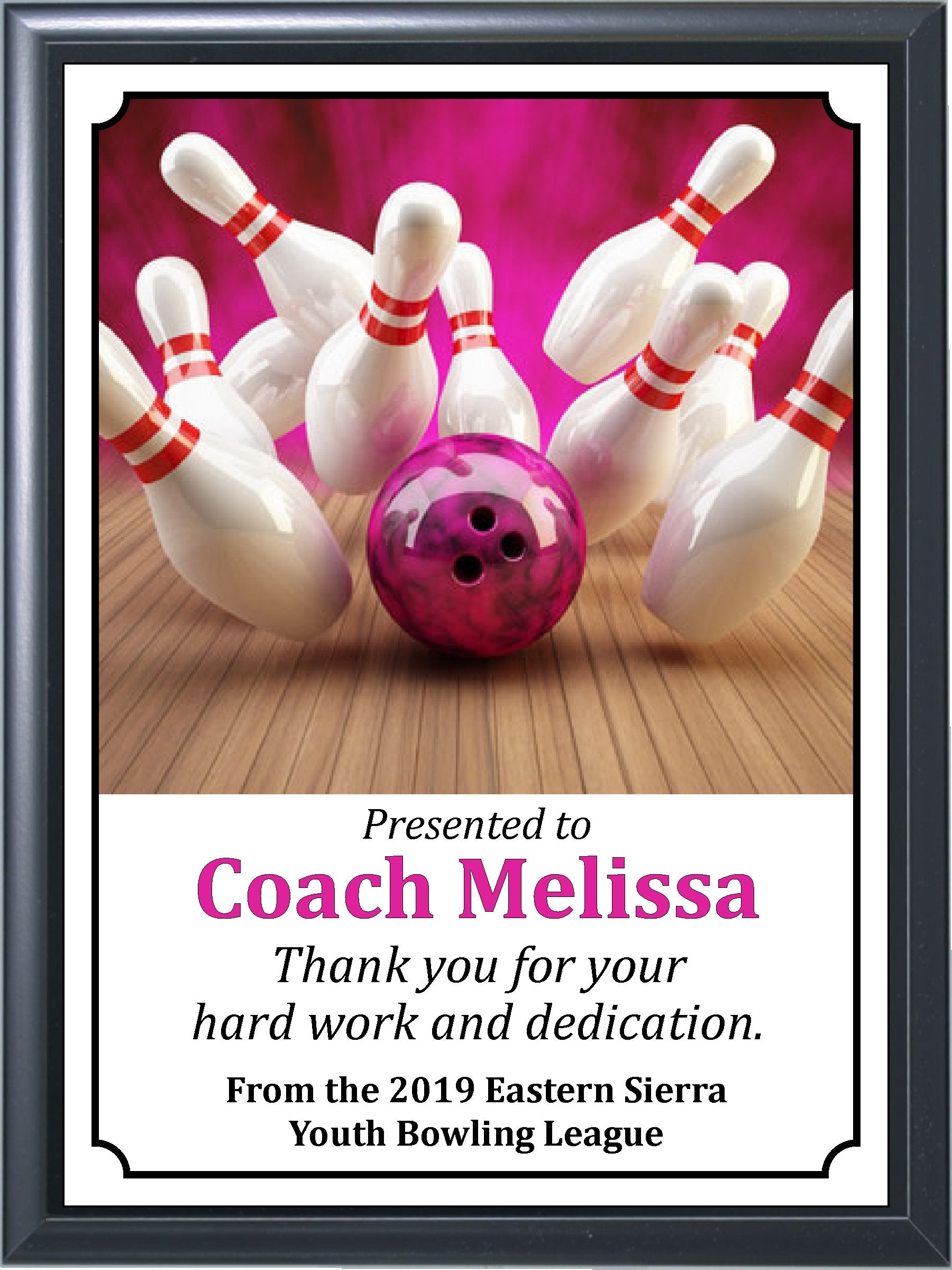 Hot Pink Ball Strike Bowling Plaque